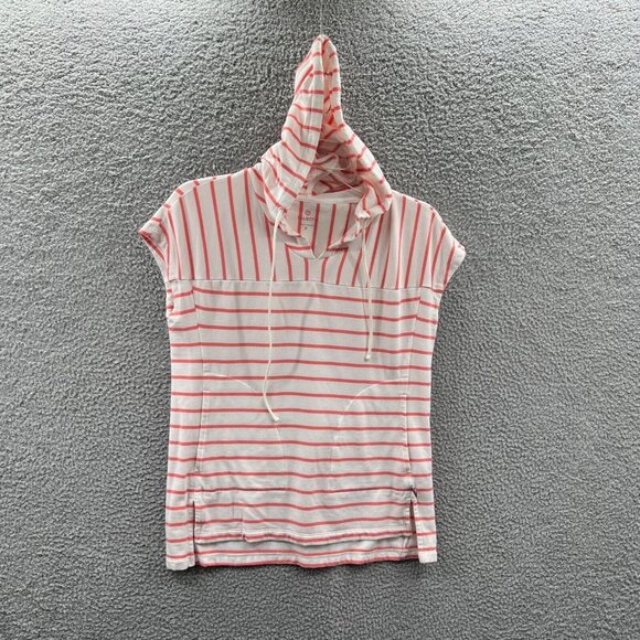 T by Talbots Womens Jacket Small White Peach Striped Long Sleeve Sweatshirt - Picture 1 of 7